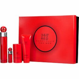 Perry Ellis 360 Red By Perry Ellis Edt Spray 3.4 Oz & Shower Gel 3 Oz & Deodorant Stick 2.5 Oz & Edt Spray 0.25 Oz Mini For Men