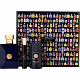 Versace Dylan Blue By Gianni Versace Edt Spray 3.4 Oz & Deodorant Stick 2.5 Oz & Edt Spray 0.33 Oz Mini For Men